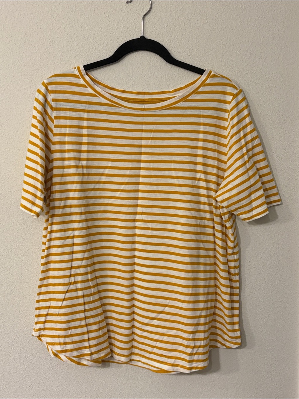 LOFT Yellow and White Striped Short Sleeve Tee